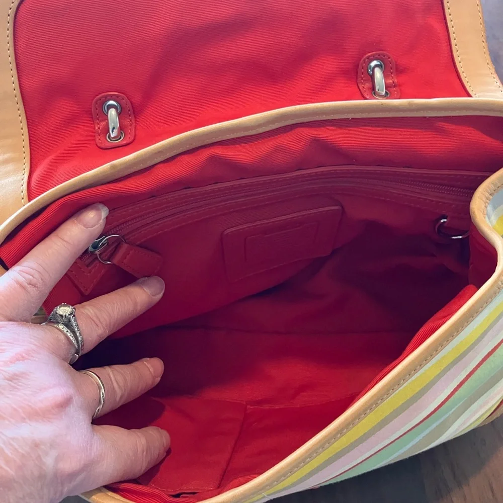 Coach vintage soho Striped Canvas Shoulder Bag with Tan Leather - Picture 6 of 10